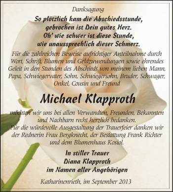 Traueranzeige von Michael Klapproth von Mitteldeutsche Zeitung